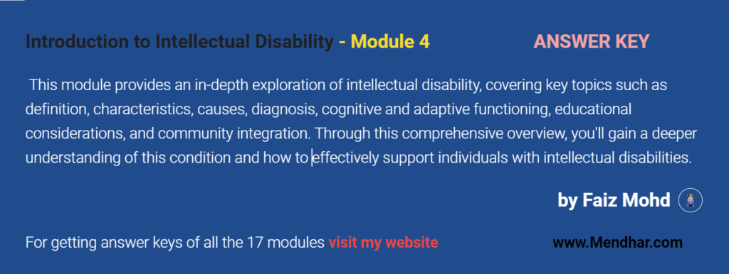 Intellectual Disability - Module 4 Answer Key