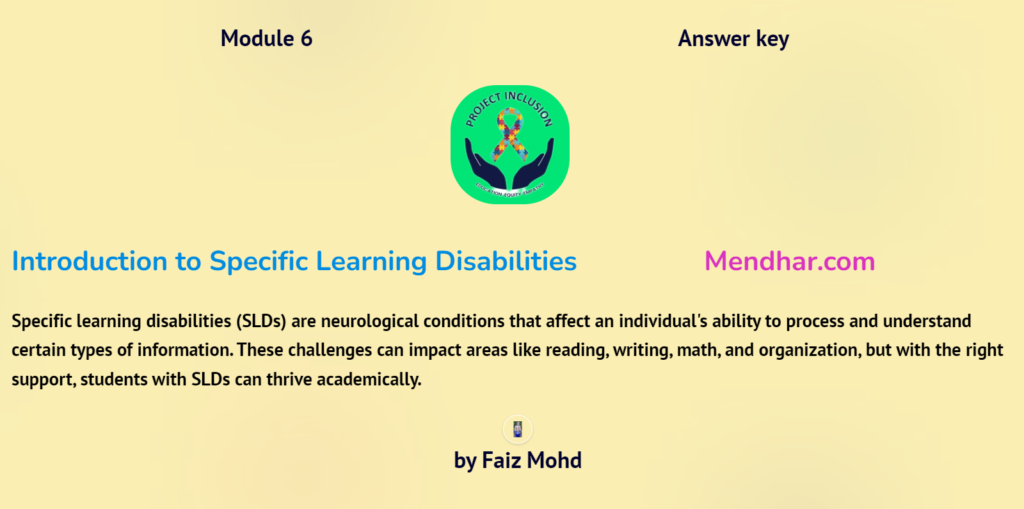 Specific Learning Disabilities: Module 6