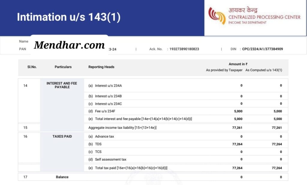 Intimation Under Section 143