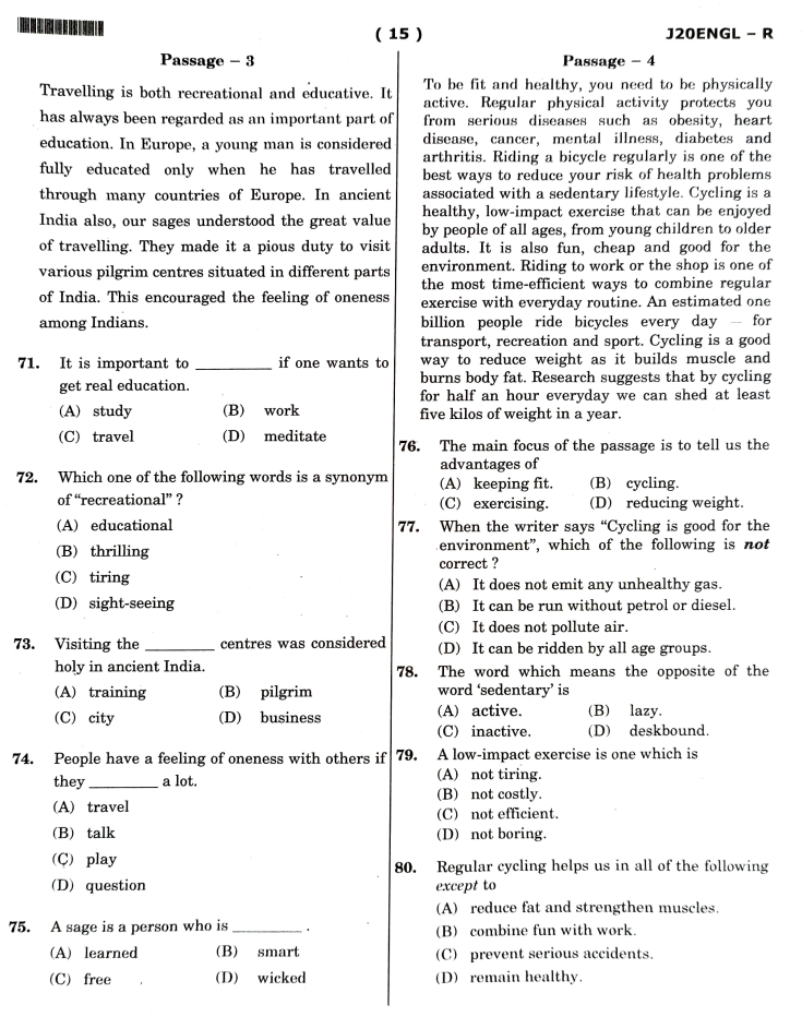 JNVST Previous Year Question Booklet for 9th Class