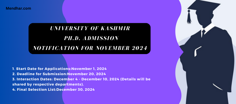 University of Kashmir: Ph.D. Admission Notification for November 2024