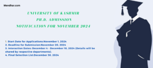 University of Kashmir: Ph.D. Admission Notification for November 2024