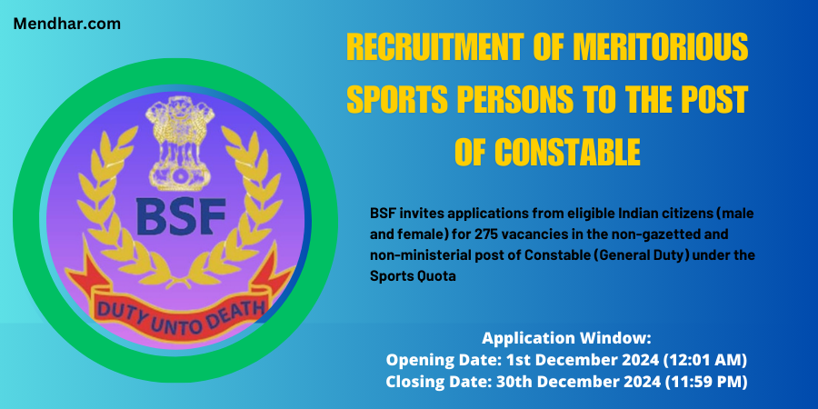 BSF Sports Quota Recruitment 2024 for the Post of Constable