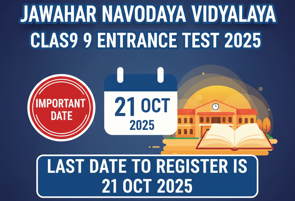Jawahar Navodaya Vidyalaya Class 9 Entrance Test 2025 – Last Date to Register is 21 Oct 2025