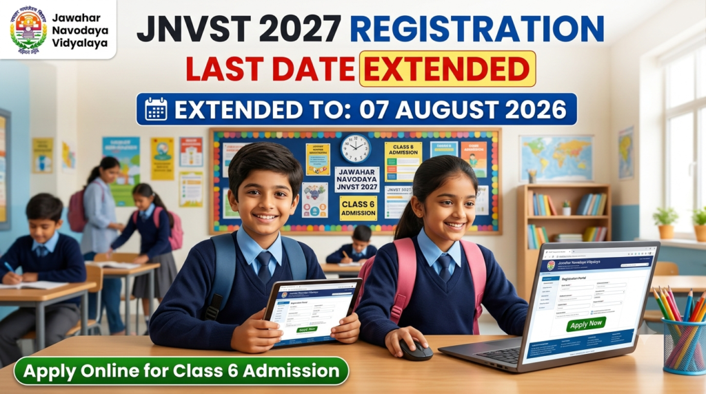 JNVST 2027 Registration Last Date Extended to 07 August 2026 – Apply Online for Class 6 Admission